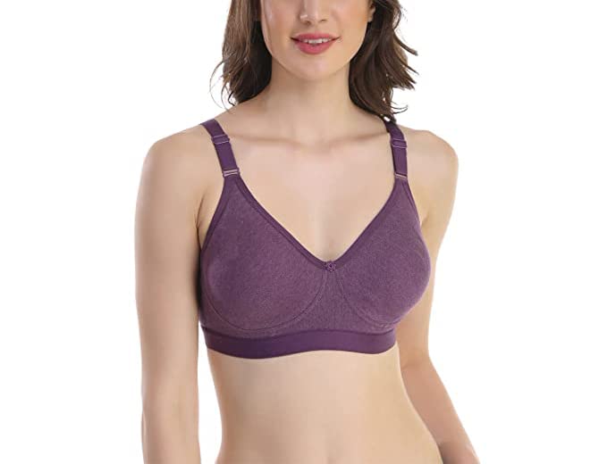 Image of SKDREAMS Blue & Brown & Purple-32D Cotton Blend Seamless Non Padded Non-Wired Full Coverage Pack of 3 Women T-Shirt Bra Combo