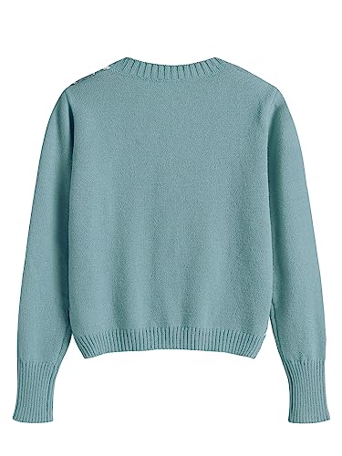 Zaful Women's Argyle Sweater Long-Sleeve V-Neck Plaid Knitted Crop Sweater Pullover Tops (1-Light Green, L) #TOP1