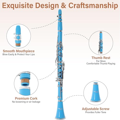 Image of Mendini by Cecilio Ebonite Bb Clarinet Kit for Beginner - Light Blue