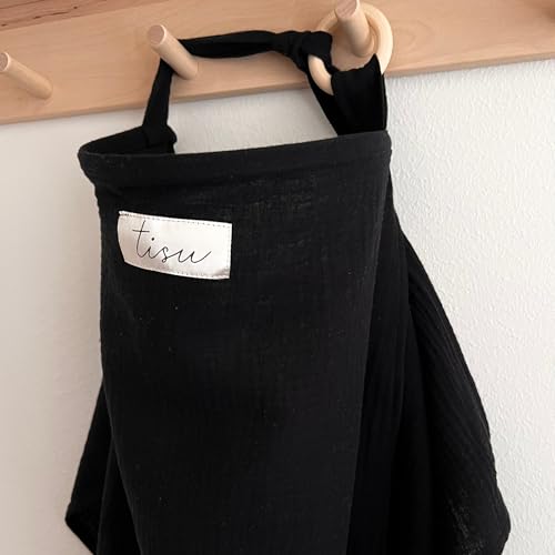 Image of Nursing Cover for Baby Breastfeeding & Pumping | Multi Use Car Seat Stroller Cover | Breathable Soft Muslin Cotton | Breast Feeding Apron & Shawl by TISU (Black (Neutral))