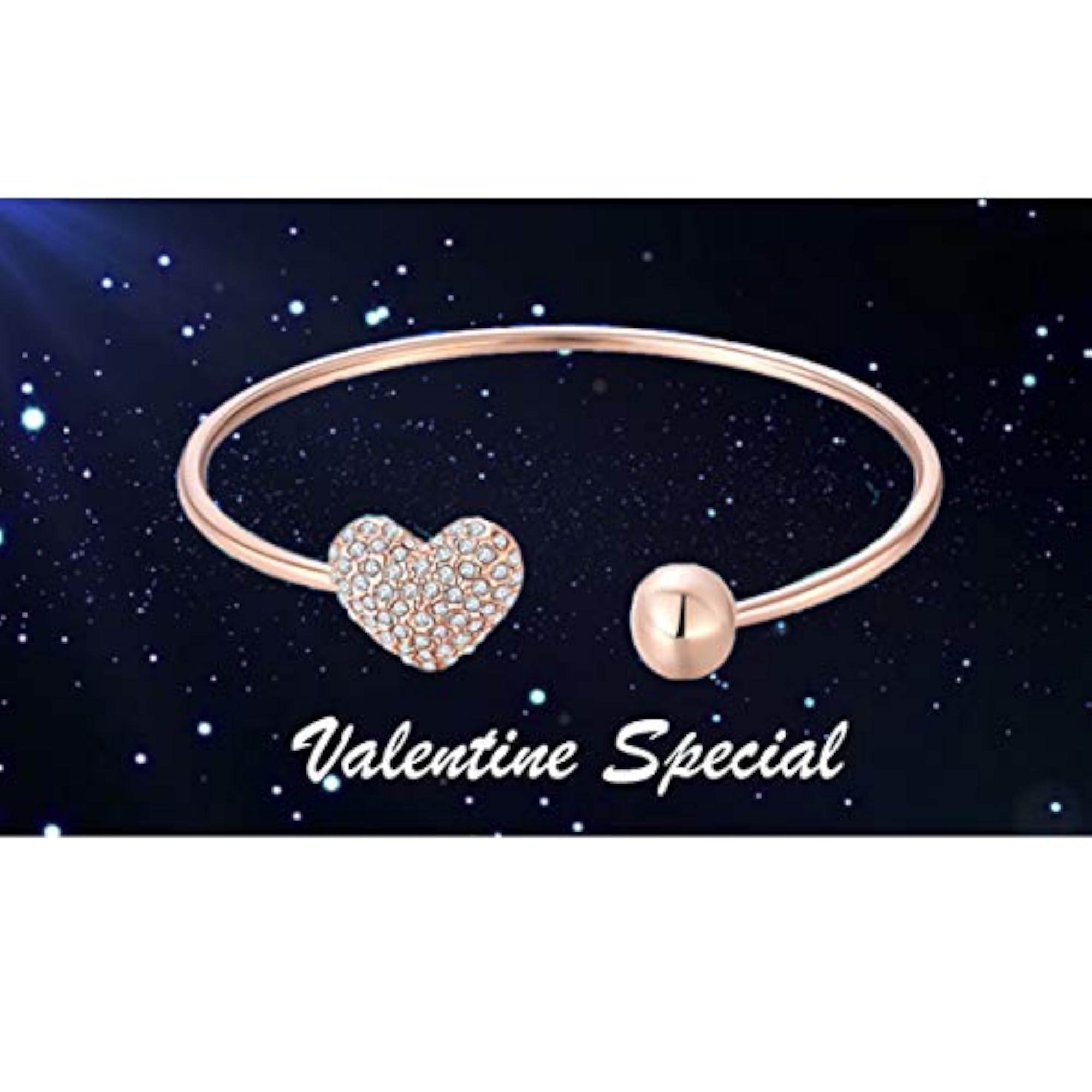 Heart Shape Crystal Chain Bracelet Set for 2, Valentine Combo Bangle Pair