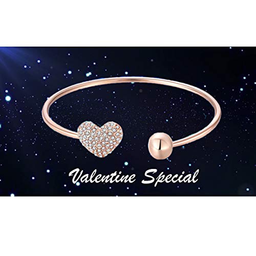 Heart Shape Crystal Chain Bracelet Set for 2, Valentine Combo Bangle Pair