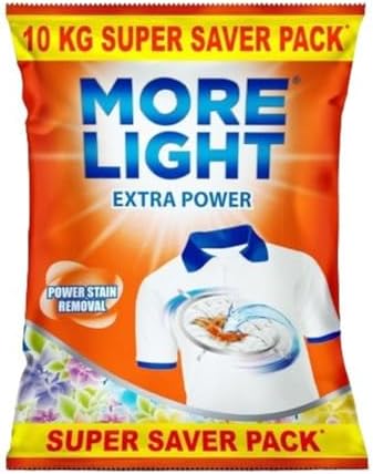 More Light Extra Power Detergent Powder 10kg with Enzymatic Action Removes Tough Stain | Laundry Detergent Powder with Refreshing Fragrance for Tough Stain