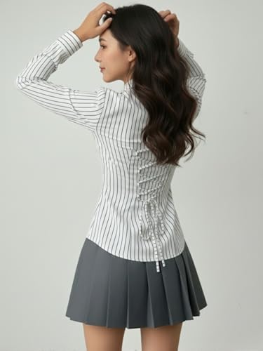 Image of Aahwan Stipred Front Button Long Sleeve Casual Shirt for Women's & Girl's