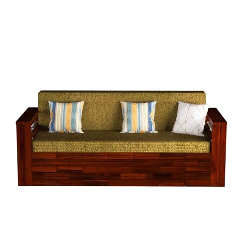 Image of Mamta Furniture Solid Wood Foster 3 Seater Sofa Cum Bed with 40 Density Cushions for Living Room, Three Seater Queen Size Sofa Bed for Home, Sofa Com Bed, Sheesham Wood Mahogany Finish