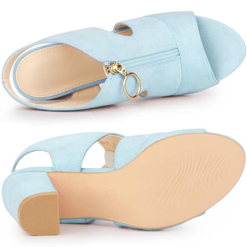 Allegra K Allegra K Women's Front Zipped Gladiator Shoes Chunky Heels Sky Blue Slingback Sandals - 8.5 M US