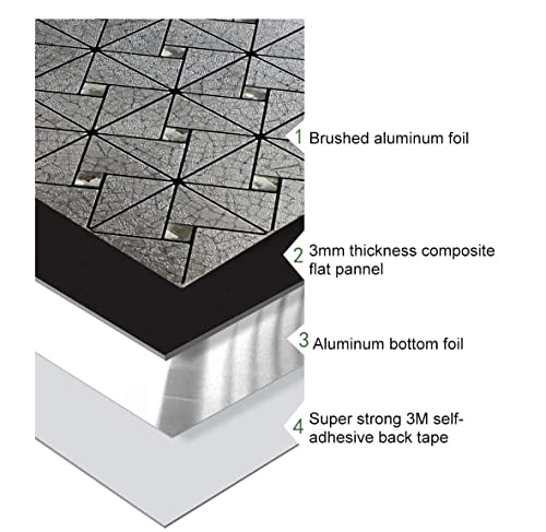 Xuaniny Peel And Stick Backsplash Tile,Windmill Plus Glass Self-Adhesive Sticker Metal Aluminum Mosaic Tiles For Kitchen Decor ，Fireplace Bathroom, Bedroom (5 Sheets, Printed Grey Net&Silver) #TOP2