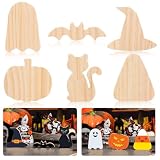 AWIZOM 12 piezas de recortes de madera de Halloween sin terminar, bloques de madera gruesos para
