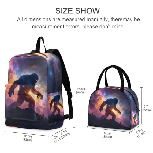 Universe Sasquatch Print Backpack Set with Lunch Bag, Large Capacity Travel Backpacks and Lunch Box Insulated for Commute Hiking Picnic2