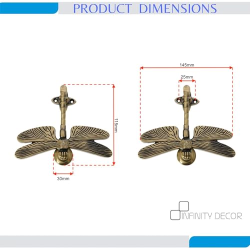 Infinity Decor Türklopfer aus massivem Messing, Libellenform, poliertes Messing-Finish, Vintage-Stil, für Eingangstür, Möbel