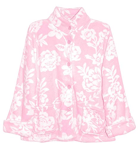La Cera Women's Plus-Size Floral Microfleece Bed Jacket (1X, Pink/White) #TOP16