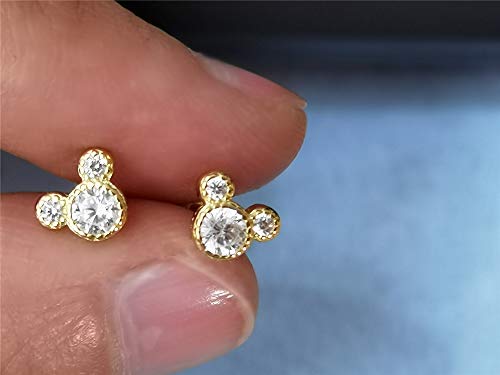 Tiny Cute Mouse Stud Sterling Silver Earrings For Women Girls Gold Plated Cubic Zirconia Mini Small 20G Barbell Ball Studs Cartilage Tragus 4 Mm Bead Screw Back Piercing Body Jewelry (Gold) #TOP3