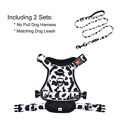 Petmolico No Pull Dog Harness And Leash Set, No Choke 4 Leash Attchments Easy Control Handle Soft Padded Reflective Vest Dog Harness For Medium Dog Breed, Cow Pattern Medium #TOP5