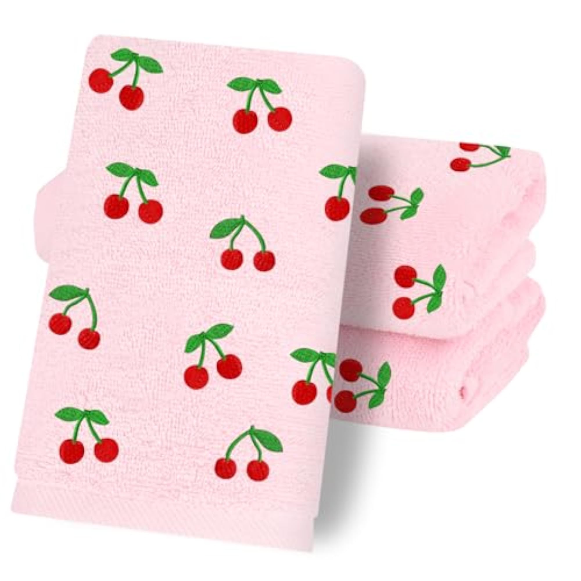 3 Pcs Cherry Hand Towels Embroidered Cotton Set