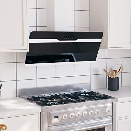 vidaXL-Campana-Extractora-Pared-Cocina-Soporte-Ventilador-Lampara-LED-Forma-Inclinada-Facil-de-Limpiar-Acero-y-Cristal-Templado-Negro-90-cm