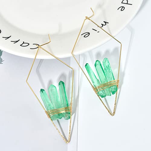 Green Real Natural Quartz Stone Healing Cube Crystal Chakra Dangle Earrings For Women Minimalistic Jewelry Rose Quartz Stone Earrings Valentine's Day Mother's Day Gift #TOP1