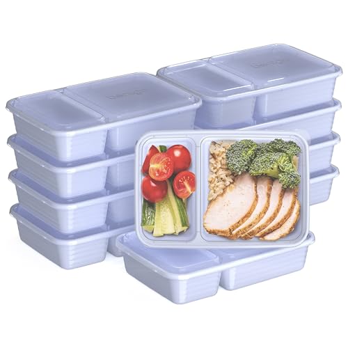 Bentgo Prep - 20-Piece 2-Compartment Reusable Meal Prep Containers with Lids, PFAS & BPA Free Materials, Durable, Microwave, Freezer, & Dishwasher Safe To Go Food Storage (Periwinkle)