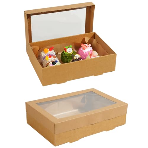 DTFMZOV 10 Pack Bakery Boxes with Window, 11.8x7.87x3.15 Inch Large Cookie Boxes, Cardboard Pastry Boxes, Take out Containers for Baking Pies, Cakes, Muffins and Pastries (S)