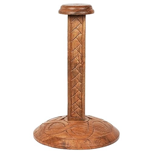 Mythrojan Wooden Helmet Stand Solid Medieval Roman Viking Helmet Display Stand Mask Display Templar Spartan Cosplay Larp Knight Stand Brown