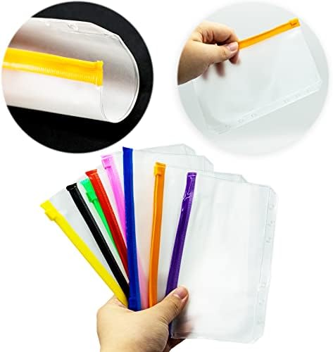 8 Pcs Multicolor A6 Ring Binder Pockets PVC 6 Holes 8 Color Zipper Binder Pouched Notebook Refills Filler Organizer Document Bill Folder Storage Bags, Multicolor