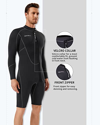 Seaskin Long Sleeve Shorty Wetsuit Mens 3Mm Neoprene Diving Suits Front Zip For Diving Snorkeling Surfing Swimming (Small, Black) #TOP3
