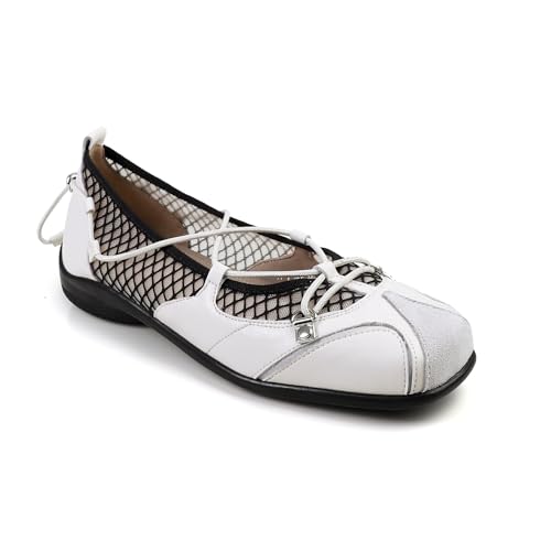 Mesh Flats for Women Round Closed Toe Comfortable Adjustable Strap Short heels Shoes Slip On Ballerina Summer Casual Shoes