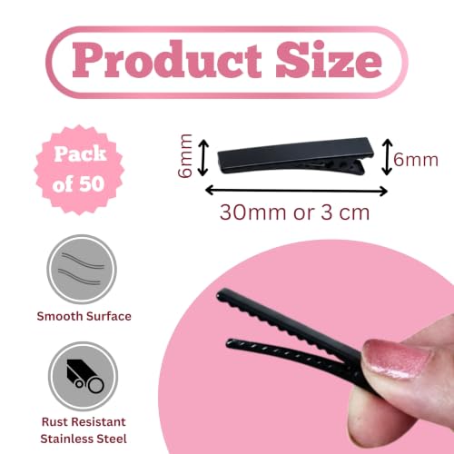 Image of ROSAURA (3 CM 50 PCS) Alloy Steel Single Prong Alligator Hair Clips Base for DIY Hair Accessories, Barrette Hair Clips for Bow Making, Salon, and Hair Styling (Black Flat)