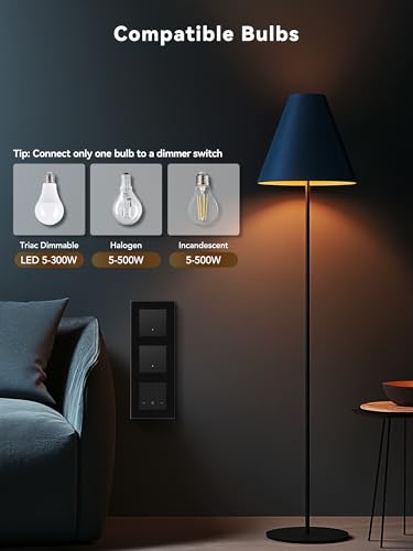 BSEED Doppel Smart Lichtschalter mit WIFI Dimmer Schalter,LED Dimmschalter Unterputz,Kompatibel mit Alexa&Google Home,Smart Zeitpl&auml;ne,1 Fach 1 Weg Wlan Wandschalter Schwarz(Neutralleiter Erforderlich)