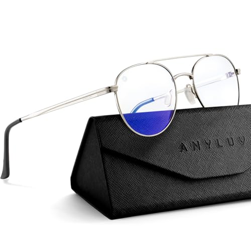 Image of ANYLUV Blue Light Glasses for Men, Circular Frame Single Brow Bridge Design Campus Style Glasses Anti Eyestrain for Screen