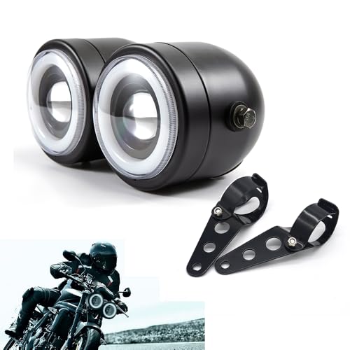 BENEALL Motorcycle Headlight Assembly LED Double Front Head light with Mounting Brackets Assembly Front LED Headlamp with DRL High/Low Beam
