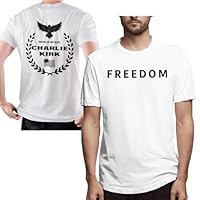 Charlie Kirk Freedom Shirt Men Tshirt Charlie Kirk Forever in Our Hearts Crew Neck Short Sleeve T-Shirt L T44 White