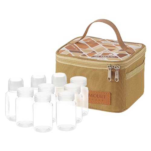 Kit de especias para camping, juego de condimentos portátil de 9 piezas con bolsa de almacenamiento, tarros agitadores para mochileros para barbacoa, senderismo, Juego de 9 piezas, color amarillo