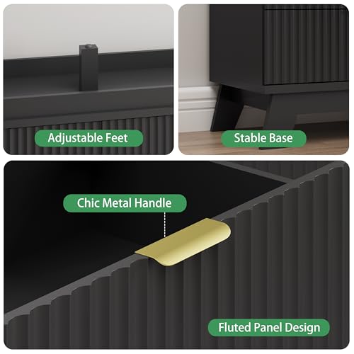 Image of Xixini Fluted Dresser for Bedroom with 6 Drawers, 48 inch Wide Wooden Chest of Drawers with Metal Handle, Modern Dresser TV Stand, Wood Closet Clothes Storage Organizer for Living Room, Hallway, Black