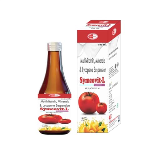 SYMCOX Symcovit-L Powerful Antioxidant Lycopene and Multivitamin Syrup With Vitamin A, B, E With Zinc & Magnesium for Men, Women, Adults, Boosts Immunity, Helps in Weakness & Anemia | 100 ml SYMCOX Symcovit-L Powerful Antioxidant Lycopene and Multivitamin Syrup With Vitamin A, B, E With Zinc & Magnesium for Men, Women, Adults, Boosts Immunity, Helps in Weakness & Anemia | 100 ml