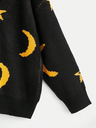 WDIRARA Women's Plus Size Star Moon Graphic Sweater Crew Neck Long Sleeve Knit Pullovers Top4