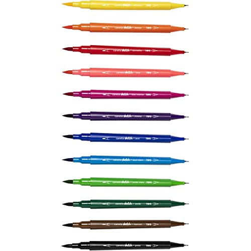 Caneta Hidrocor, Sketch, Tris Summit, Ponta Dupla, 12 Cores
