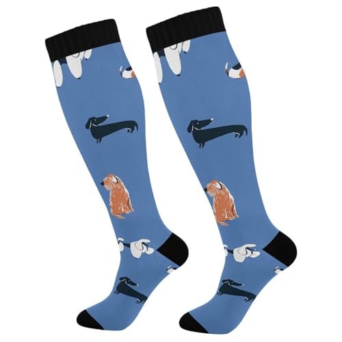 Akita Bulldog Dachshund Poodle Spitz Dog Puppy Compression Socks for Women Men Christmas Circulation Long Knee Socks for Winter Warm Stockings Socks