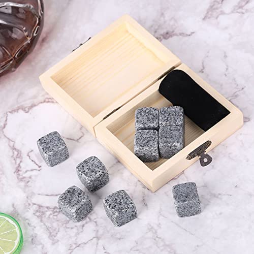 Aramox Ensemble de Pierres de Refroidissement à Whisky en Saponite Naturelle, avec Boîte en Bois, Idéal pour Le Bar à Domicile et Les Fêtes (Gris sésame)