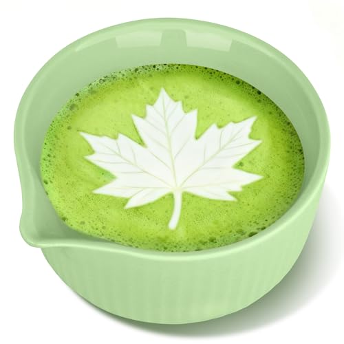 UOOLAA Traditional Matcha Bowl with Spout, Ceramic Matcha Tea Bowl (Chawan), Matcha Mixing Bowl for Whisking Matcha, Pink (Green)