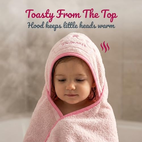 Image of EVERYDAY KIDS Hooded Baby Toddler Bath Towel for Girls - 3D Pink Princess Towel with Crown; Soft and Absorbent Terry Cloth Hooded Towel for Young Kids; Baby Girl Bath Essential