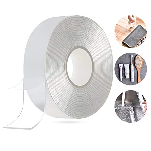 Mingfuxin Ruban adhésif Double Face 3 m en Gel Transparent Lavable Amovible et réutilisable pour Coller des Photos, des Affiches ou des Murs de Bureau Cover