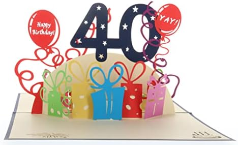 iGifts And Cards Happy 40th Birthday With Lots of Presents 3D Pop Up Greeting Card - Forty, Awesome Gift, Cute, Fun, Unique, Special Occasion, Celebration, Husband, Wife, Best Friend, Congratulations