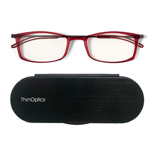 Thinoptics Unisex Adult Milano Aluminum Case + Frontpage Brooklyn Reading Glasses, Red Frames Silver Case, 2.5 X Us #TOP2