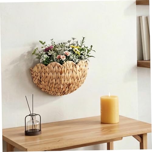 Cesta de pared de mimbre natural con borde festoneado pequeña 5