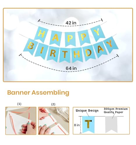 Image of Party Propz Happy Birthday Decoration Kit - 53 Pcs Birthday Decoration Items For Boys With Silver Foil Curtain,Happy Birthday Banner(Cardstock) With Ribbon,Multicolour Metallic Balloons