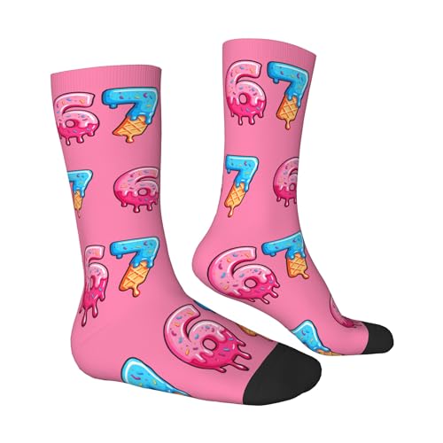 67 Socks Meme Funny 6 7 Socks Novelty Design for Girls Boys Women Men (Ice Cream Pink M)