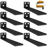 Heavy Duty Floating Shelf Brackets 12 inch, 8 PCS Wall Mounted L Shaped Support, Rustic Metal Shelf Brackets for Floating Shelves | Holds 150+lb (Black)