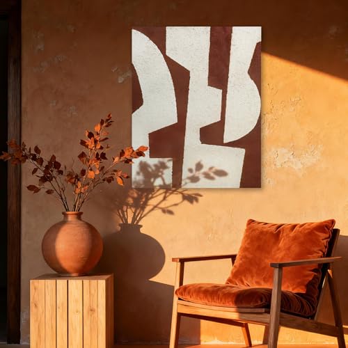 ZHENGYIN Terracotta Abstract Wall Art, Mid Century Geometric Oil Painting
