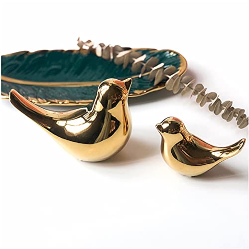 Zoofox Set Of 4 Gold Bird Decor Figurine, Ceramic Small Animal Statues, Home Shelf Decor Furniture Desktop Display For Living Room, Bedroom, Cabinets And Office Desktop (Assorted Sizes) #TOP4