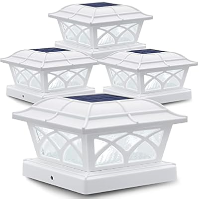 SIEDiNLAR Solar Post Cap Lights Outdoor Glass 2 Color Modes 8 LEDs for 4x4 5x5 6x6 Posts Fence Deck Patio Decoration Warm White & Cool White Lighting White (4 Pack)